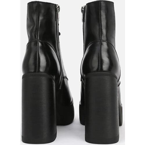 MUMANI Woman‘s Ankel Boots Cross-tied Punk Female Platform Boots Square 12CM Super High Heels Genuine Leather Motorcycle Boots