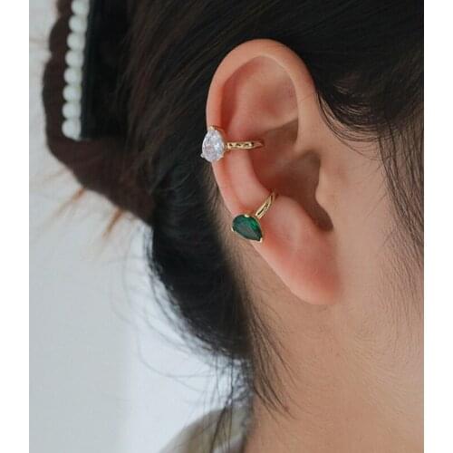 New Arrival Earrings Emerald Zircon Ear-cuff Luxury Jewelry Charming Line Clip For Female Without Piercing Golden Crystal