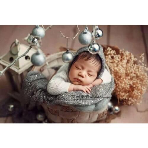 Jane Z Ann Newborn blue gray ball hat wrap Christmas theme creative Photo Props combination studio shooting accessories
