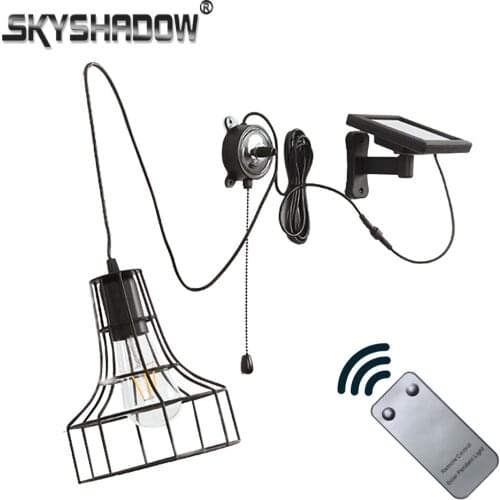 Solar Pendant Light Outdoor Indoor LED Cage Retro Light Bulb Garden Street Camping Hanging Lamp Warm White Lighting Rope Switch