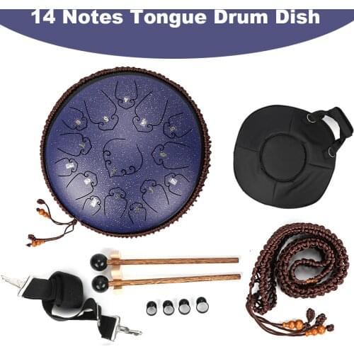 Steel Tongue Drum 14 Inch 14 Notes Handheld Tank Drum Handpan Percussion Instrument Yoga Meditation Beginner Music Lovers w/ bag