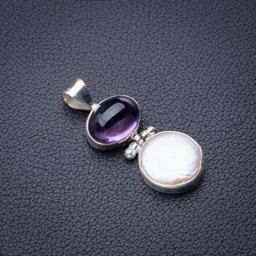 StarGems Natural Biwa Pearl And Amethyst Handmade 925 Sterling Silver Pendant 1.5" E0351