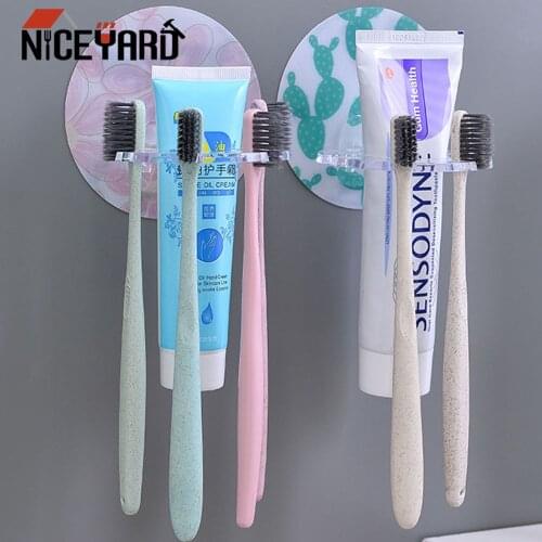 Punch-free Plastic Toothbrush Holder Toothpaste Storage Rack Shaver Tooth Brush Dispenser Organizer Bathroom Accessories