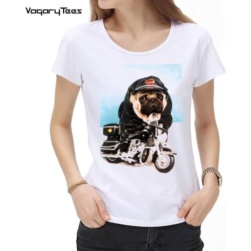 Women Summer Motorbike Pug Dog Biker Cute T-Shirt Harajuku Drive The Classic Motorcycle Casual Streetwear Tops hip hop Girl Tees