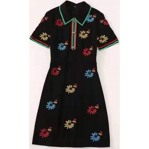 Europe and the United States womens clothing New Summer 2021 Short sleeve lapel Fashionable floral embroidered dress