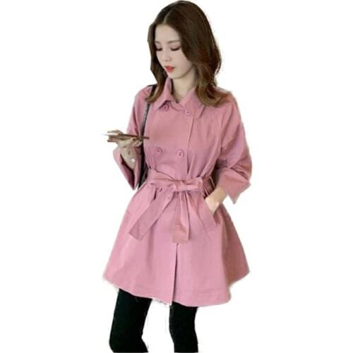 2021 Spring And Autumn New Windbreaker Womens Lapel TieJacket Double-Breasted Female Loose Coat Fashion Top A21