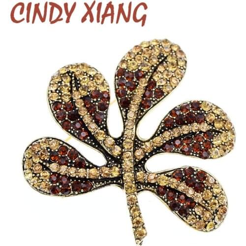 CINDY XIANG Rhinestone Leaf Brooches For Women Vintage New Plant Jewelry Coat Accessories 4 Colors Available Good Gift