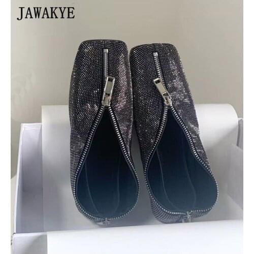New Mid Zipper Designer Women Flats Shoes Square Toe Shallow Real Leather Ballet Shoes Crystal Rhinestone White Black Dress Shoe