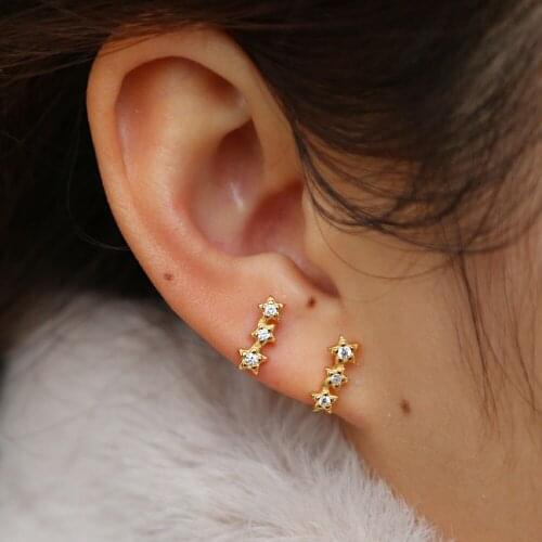 Newest Comings Delicate 100% Genuine 925 Sterling Silver Three Stars Stud Earrings Climber Tiny Jewelry For Women Earring Brinco