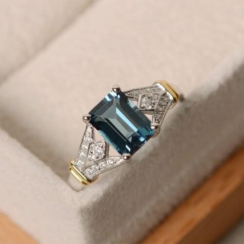 Sexy Ladies Luxury Royal Blue Big Square Crystal AAA Cubic Zirconia Silver Color Rings for Women Engagement Wedding Ring Jewelry