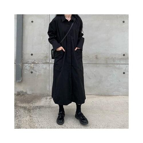 Early Autumn dark new design feeling small medium-length single-row button-down long-sleeved shirt dress woman
