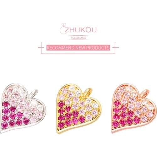 ZHUKOU 12x12mm sweet crystal heart-shaped strawberry small pendant for necklace earrings jewelry making accessories model:VD427