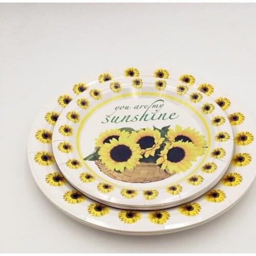 10pcs "You Are My Sunshine" Sunflowers Theme Disposable 7/9inch Paper Plates Party Tableware