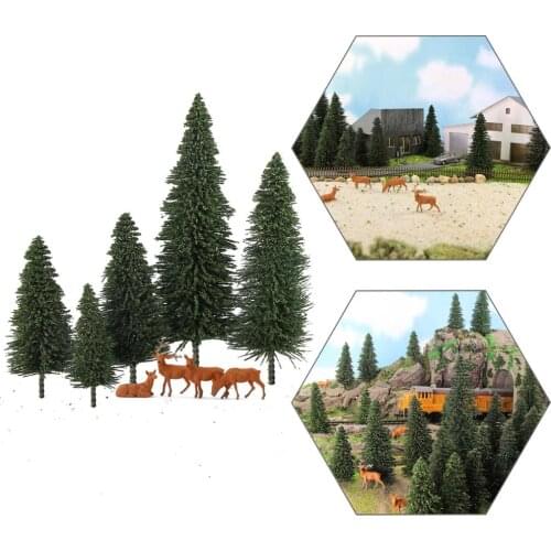 20pcs HO O N Z Scale Model Pine Trees with 4pcs 1:87 Moose Deer HO Scale Model Railway Layout Mini Scenery S0804M