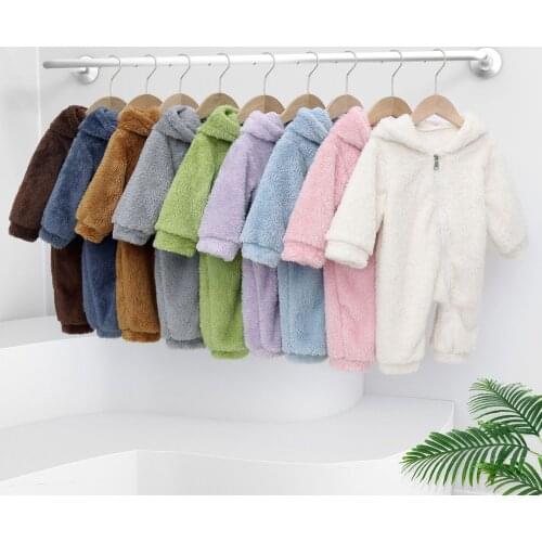 2021 New Arrival Cotton Baby Girls Clothes Autumn Newborn Rompers With Zipper Candy Color Climbing Jumpsuit Hooded 0-24m Infants