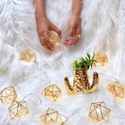 3M LED String Light Rose Gold Color Iron Art Geometric Hexagons String Lamp for Wedding Party Home Balcony Decor