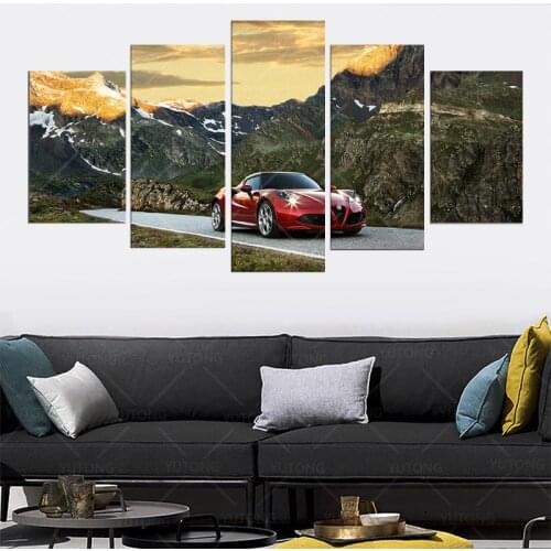 5 pieces Picture Alfa Romeo 4C Car Wall Art Vehicle Posters Prints Sport Canvas Painting Living Room Bedroom frame