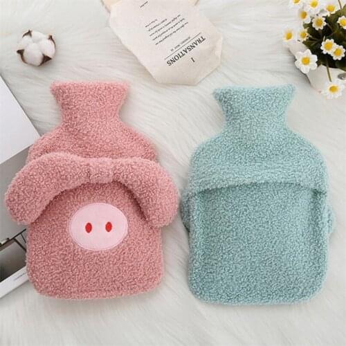 1000ml Cute Pig Plush Large Hot Water Bottle Warming Belly Hand Body Warmer Flushing with Flannel Coat Water Filling Bag Present