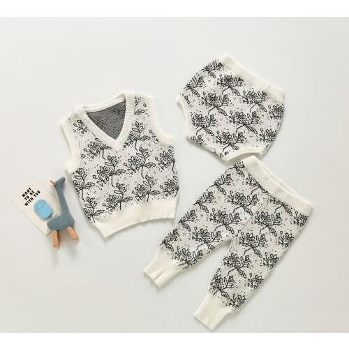 Kids Sweater Vest 2021 Autumn Winter Children Clothing Casual V-neck Infant Baby Boys Girls Clothes Child Tops Waistcoat Pants