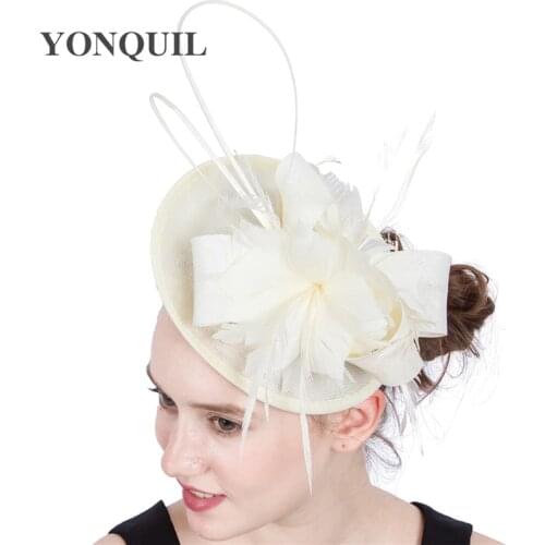 Elegant Bride Wedding Headpiece Fancy Feather Flower Fasciantor Hats With Headband Women Fashion New Millinery Cap Ladies Hats