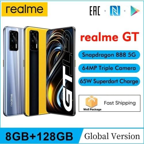 Realme GT 5G 6.43" FHD+AMOLED NFC 12GB 256GB Qualcomm Snapdragon 888 Octa Core 4500mAh 65W Fast Charger Mobile Phone