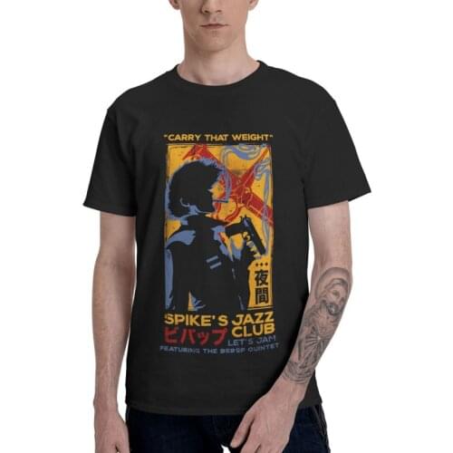 Funny Design Cowboy Bebop T Shirts Men Short Sleeve Cotton T-shirts Anime Manga Spike Spiegel Jazz Club Tee Fashion Tshirts Gift