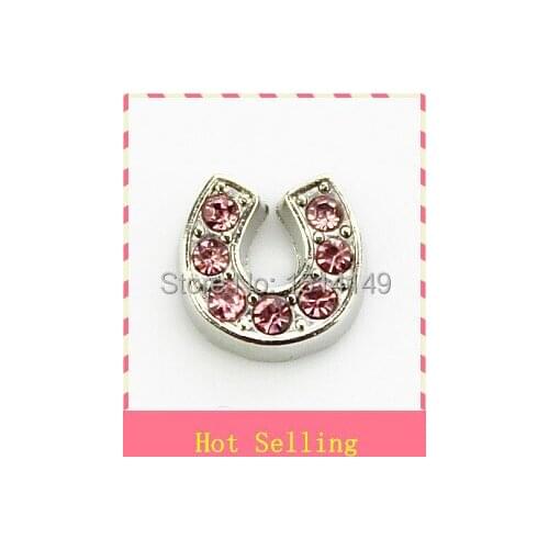 Hot selling pink crystal horseshoe floating charms living glass floating memory locket