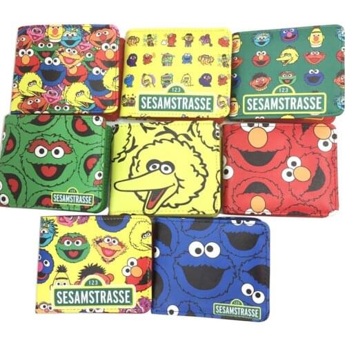 IVYYE 1PCS Sesame Street Style Fashion Anime PU Wallet Bags Wallets Zipper Coins Pocket Casual Purses Card Unisex Gifts New