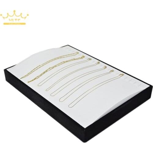 Jewelry Display Box Pearl Necklace Holder Case Silver Chain Organizer Display Tray White and Black Velvet