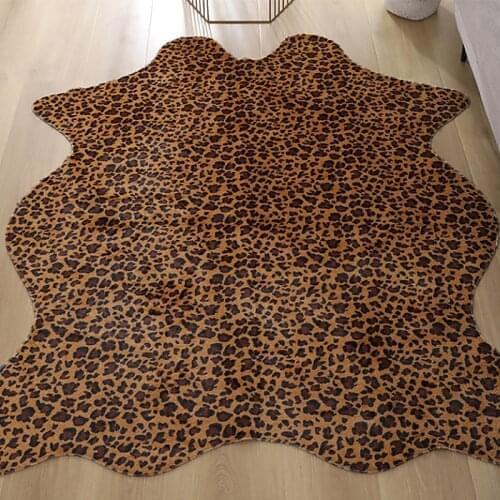 Leopard Print Rugs Faux Cowhide Skin Carpet Furry Area Rug for Living Room Bedroom Anti Slip Chair Cushion Mat Home Decor