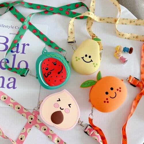 Avocado Strawberry Fruit Small Bag Children Cute Cartoon Silicone Coin Purse Women Messenger Bag Storage Mini Lipstick Bag