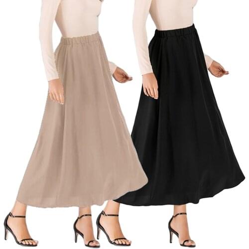 Fashion Women High Waist Skirt Muslim Elegant Modest Long Skirts Plain Ramadan Party Worship Service Islamic Clothing Bottoms