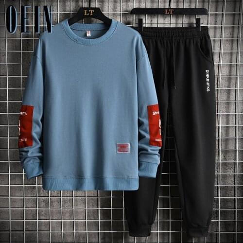 OEIN New Men Casual Sets 2021 Autumn Mens Sportswear Tracksuits Sweatshirts+Pants 2PCS Sets Hip Hop Streetwear Loose Sweatsuit