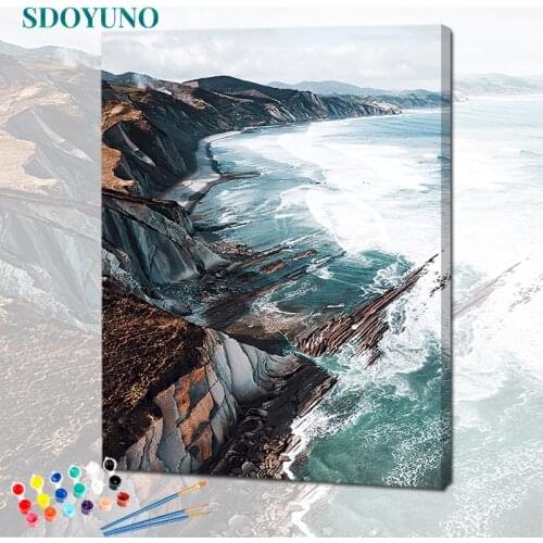 SDOYUNO Paint By Numbers Scenery Oil Painting By Numbers On Canvas Wave 40x50cm Frameless DIY Seascape Home Decor Wall Art