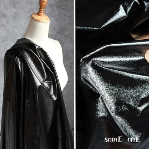 New Crack Texture Spandex Fabric Black Imitation Leather PU Coating DIY Legging Coat Stage Decor Dress Retro Designer Fabric