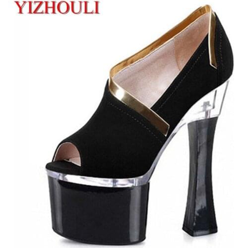 2018 new fashion club super high heels, thick bottom waterproof platform womens shoes 18cm hate high heels