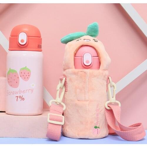 Innovative new fresh fruit girl 304 bounce cover stainless steel heat preservation cup plush cloth cover anti scalding straw cup