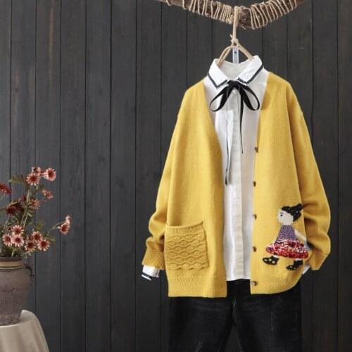QRWR 2020 Autumn Winter Women Sweater V Neck Single Breasted Casual Cardigans Knitted Korean Long Sleeve Loose Sweater Women