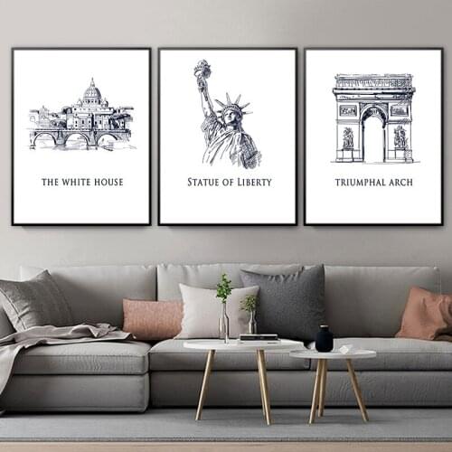 Simple Style World Architectural Sketch Landscape Nordic Mood Mood Living Room Bedroom Frameless Decorative Hanging Painting