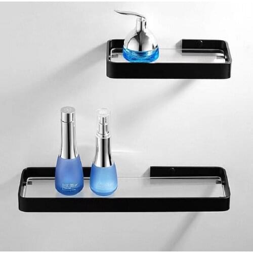 Bathroom Shelf Aluminum Square Shower Shelf Glass Shower Shelf Black Finish Storage Basket Storage Rack Bathroom Accessory