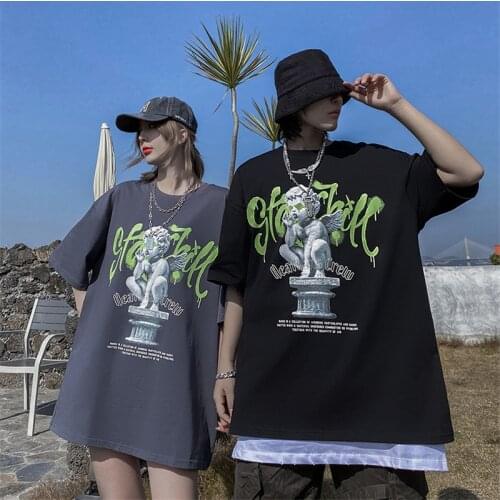 Dropshipping Hip Hop Harajuku Print Short Sleeve Tees Shirts Couple Streetwear Fashion Casual Loose 100% Cotton Tshirts Tops Men