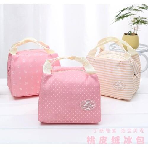New Cold Insulation Bag Thickened Peach Skin Plush Lunch Bag Ice Bags Portable Waterproof Lunch Box Bags