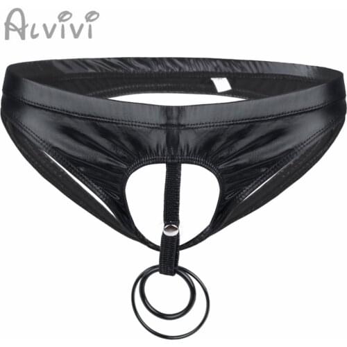 Mens Lingerie Panties Open Butt Panties Hole O-Ring Underwear Underpants Weetlook Patent Leather Briefs Men Male Gays Panties