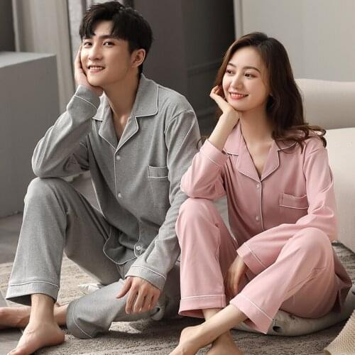 Spring Couple Pajamas 100% Cotton Bedroom Sleepwear for Women and Men Pijamas Mujer Dormir Home Clothes PJ Cotton Pyjamas Femme