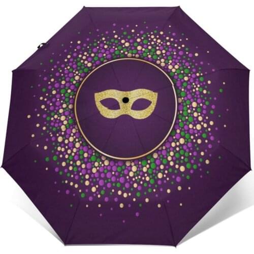 Wind Resistant Folding Automatic Umbrella Women Auto Round Dotted Golden Glitter Mask Windproof Umbrellas Rain For Men Parasol