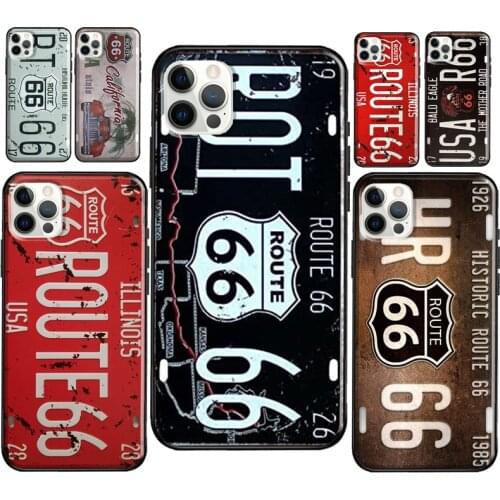 Route 66 Retro Vintage License Soft Case For iPhone 12 11 Pro Max XS XR X 12 mini 5S SE 2020 6S 7 8 Plus Phone Cover