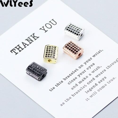 WLYeeS 4pcs Black CZ Geometry Pendant Copper Beads Micro-Inlay Crystal Metal Loose beads For Jewelry bracelet making DIY Finding