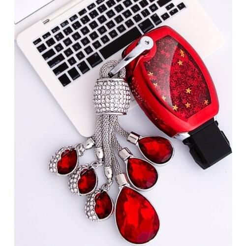 Funny Quicksand Soft TPU Key Case Cover Shell For Mercedes Benz W203 W210 W211 W124 W202 W204 AMG key Protection Crystal chain