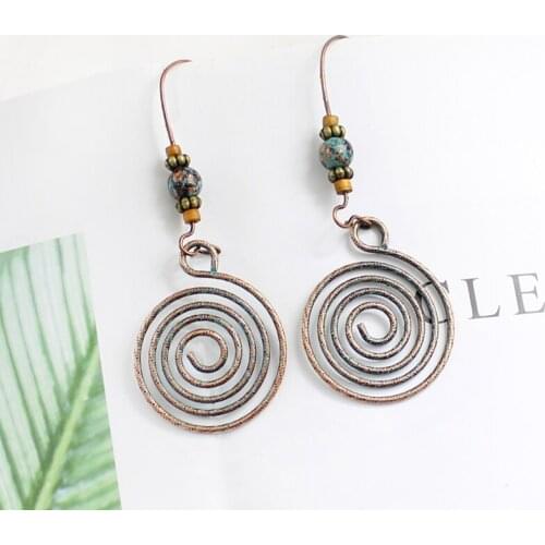 Bronze metal alloy retro Drop Earrings Natural stone balls Hook shape Eardrop Simple fashion jewelry for woman Brincos Oorbellen