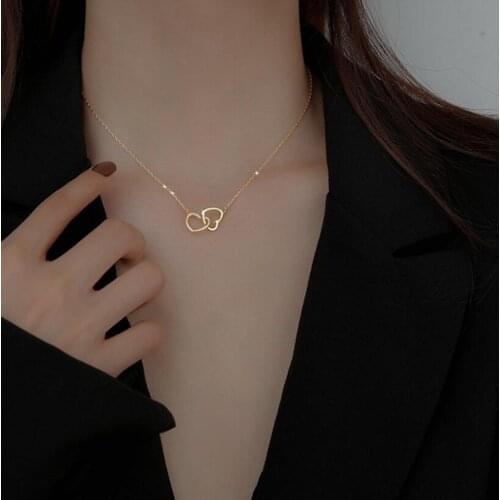 925 Sterling Silver Double Heart Circle CZ Zirconia Pendants Necklaces For Women Gift choker Chain collares Colar de Prata